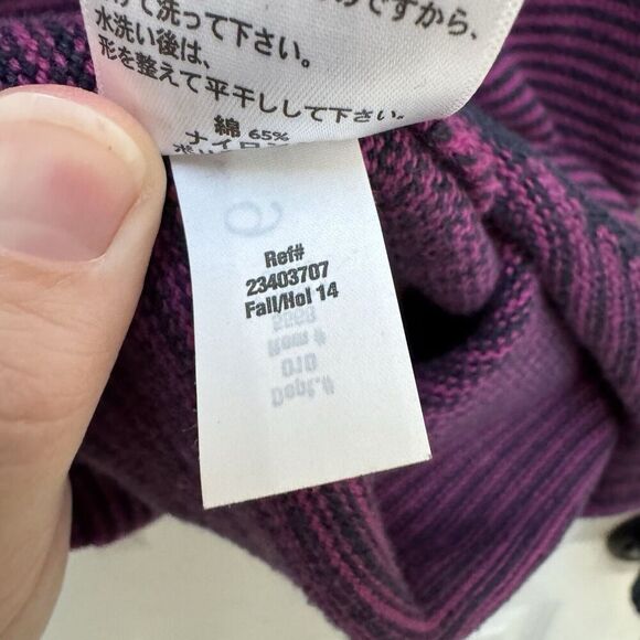 Eddie Bauer Women’s S Purple Black Striped Full Zip Up Sweater Jacket Mock Neck - Picture 5 of 8